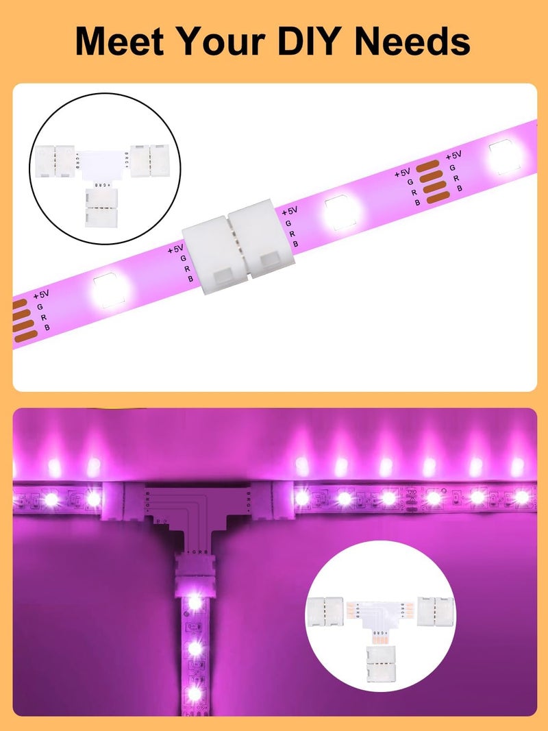 Ledagic T Shape LED Strip Connectors 5-Pcs with 15Pcs Clips, Unwired Solderless LED Light Connectors for 8mm Wide 4-Pin Strip Lights - Image 4